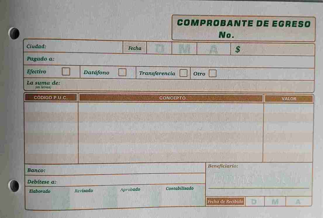 Comprobante egreso efectivo 18.5x12cm