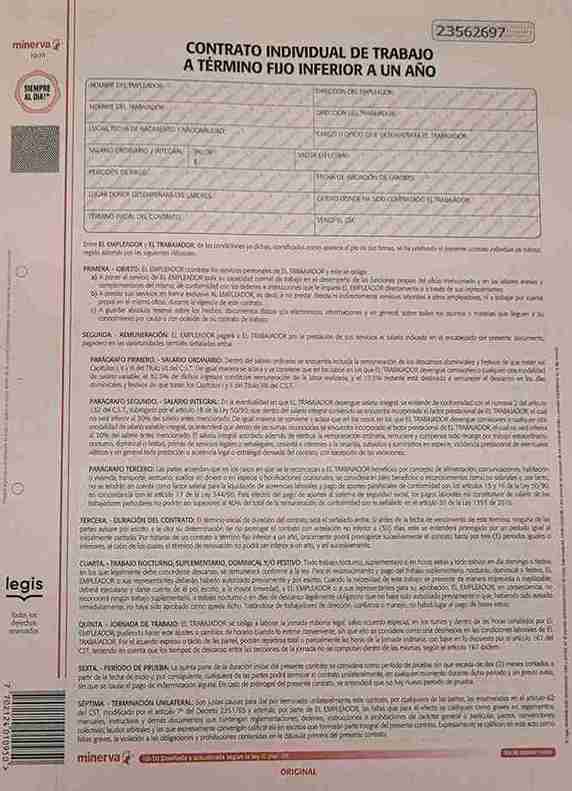 Contrato individual de trabajo a termino fijo inferior 1 año