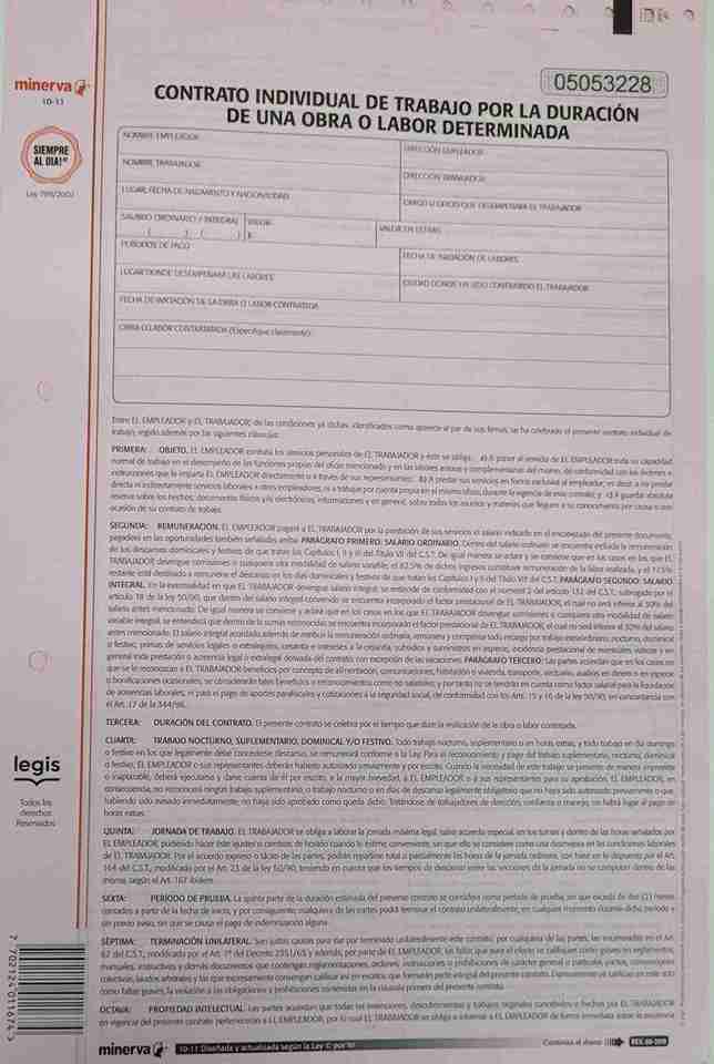 Contrato individual de trabajo por la duración de una obra o labor determinada