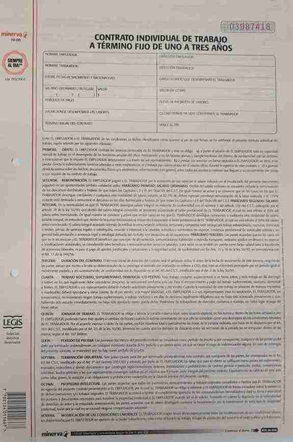 Contrato individual de trabajo a termino fijo de uno a tres años