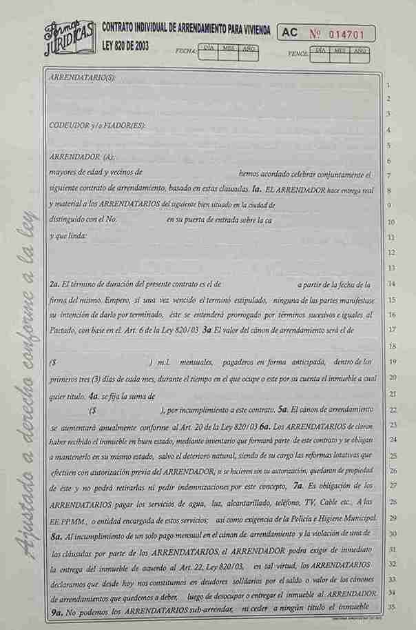 Contrato arrendamiento vivienda formas juridicas