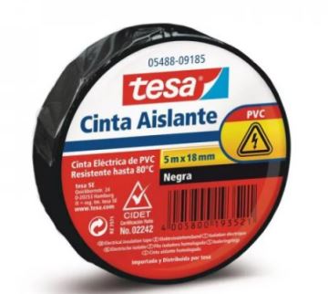 Cinta aislante negra tesa 18mm grosor x 5mt