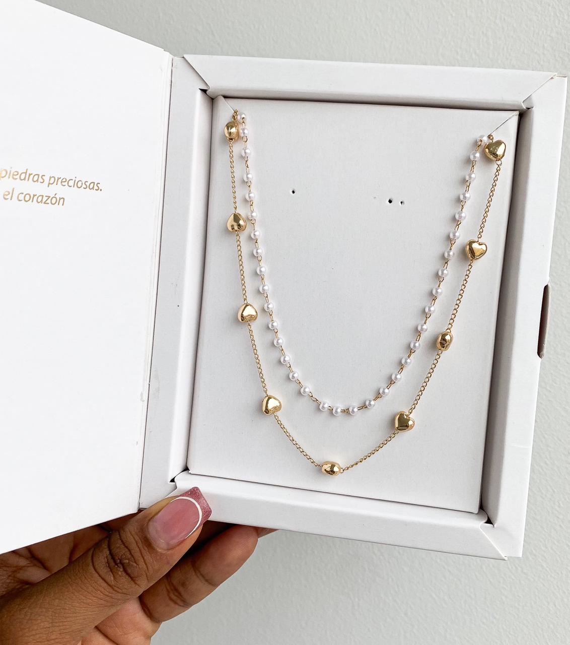 Choker Doble Corazon dorado