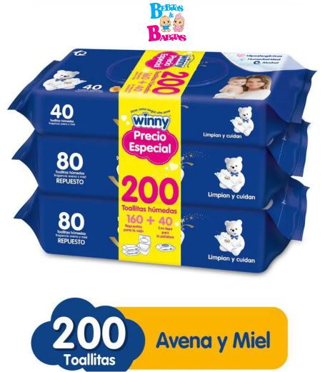 TOALLITAS WINNY AVENA Y MIEL x200 unds