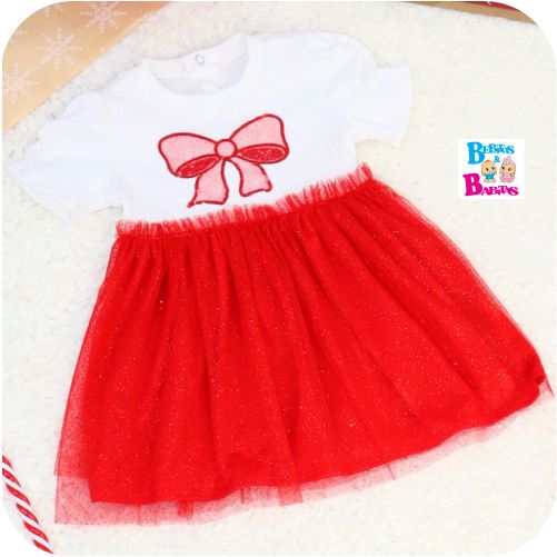 VESTIDO MANGA CORTA MOÑO CON TULL 30678