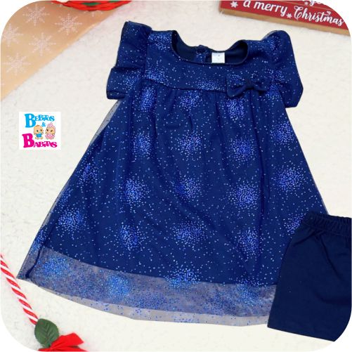 VESTIDO TULL BRILLOS AZUL MOÑO 30536