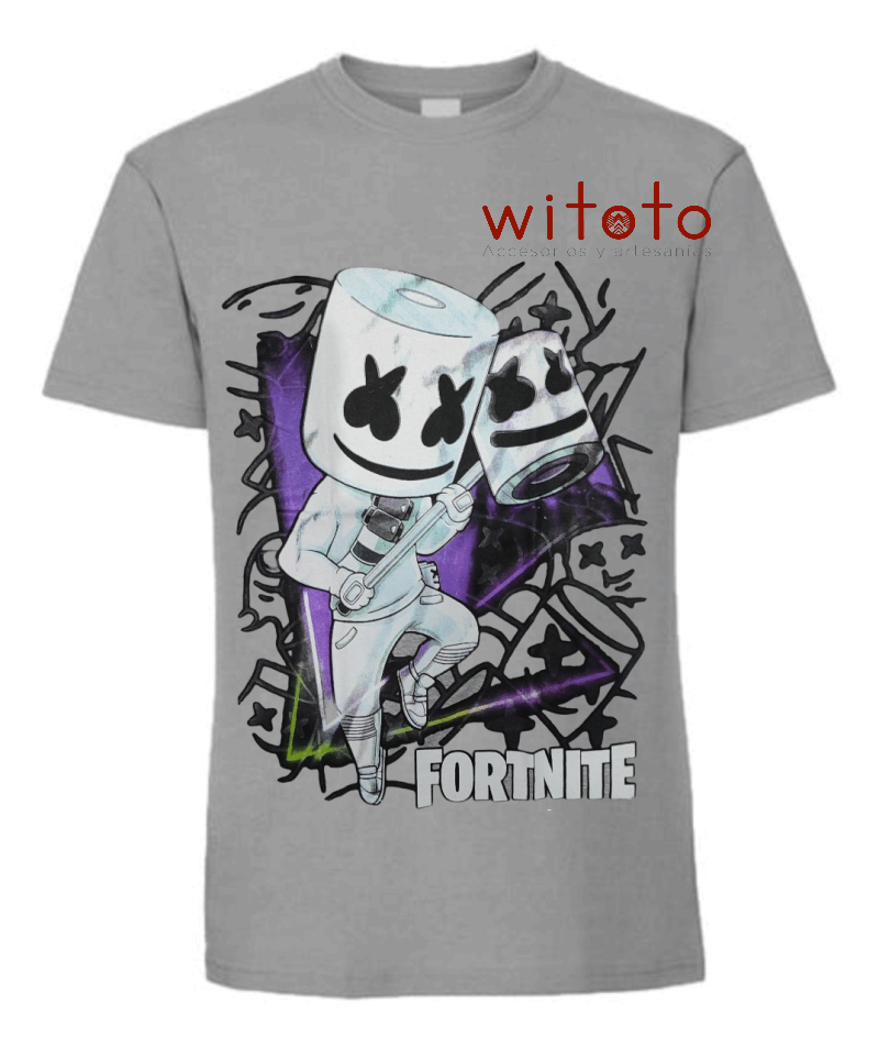 CAMISETA HOMBRE MARSHMELLO FORTNITE GRIS