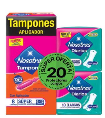 TAMPONES NOSOTRAS SUPER CON APLICA X U 8 UND + 2 PROTEC