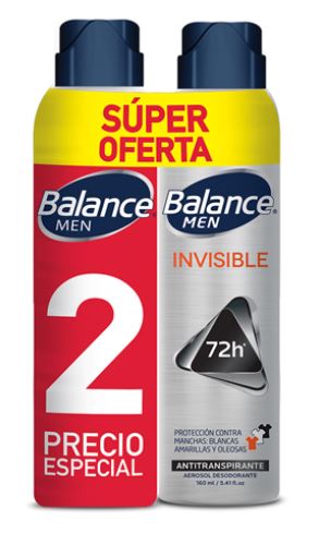 DESODORANTE BALANCE MEN AEROSOL INVISIBLE X 160 ml 2 PRECIO ESPECIAL