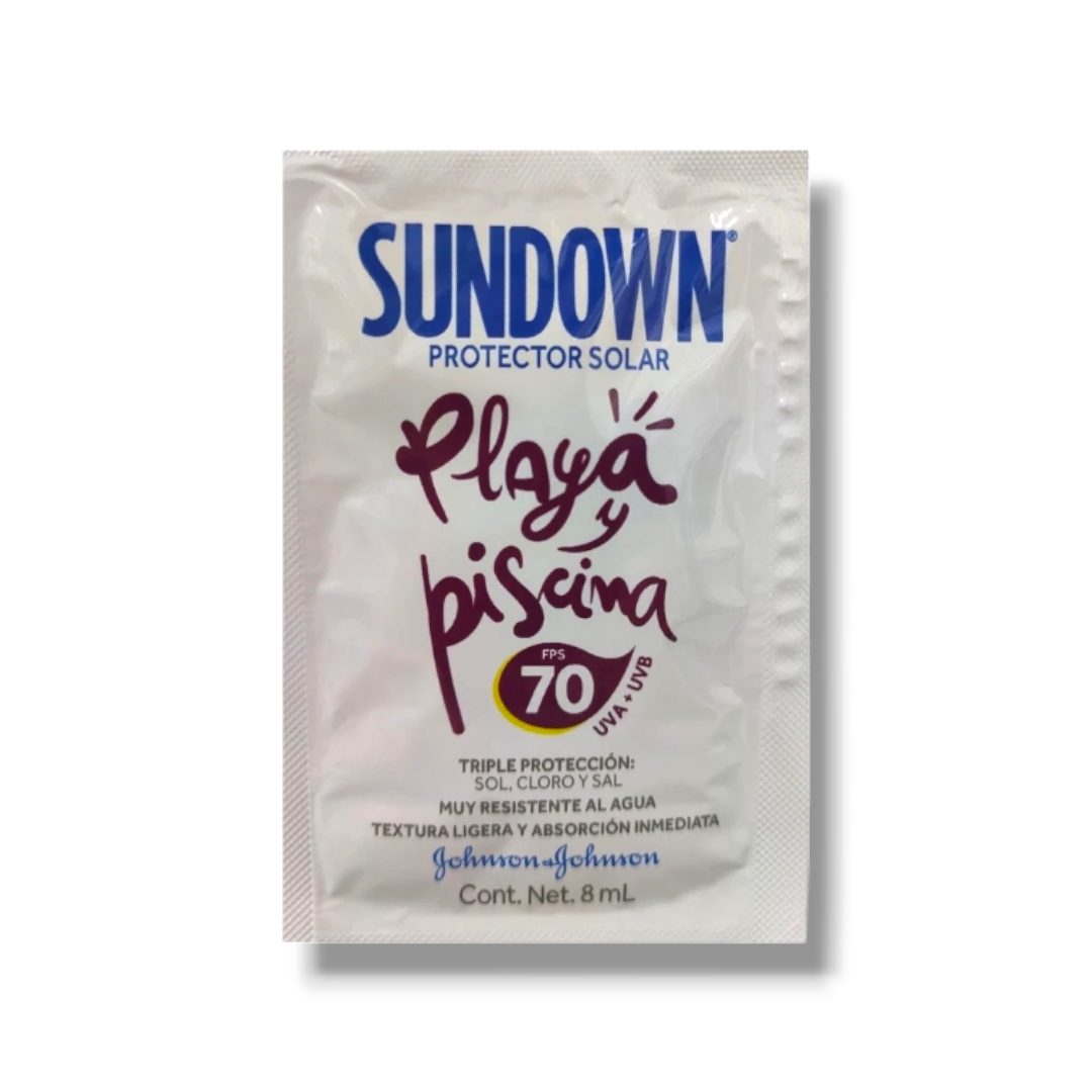 BLOQUEADOR SOLAR SUNDOWN PLAYA Y PISCINA FPS 70 SOBRE X 8 ml