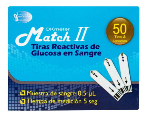 TIRAS REACTIVAS GLUCOSA OKMETER  50 TIRAS Y LANCETAS