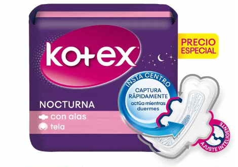 TOALLAS KOTEX NOCTURNA X 8 UNIDADES