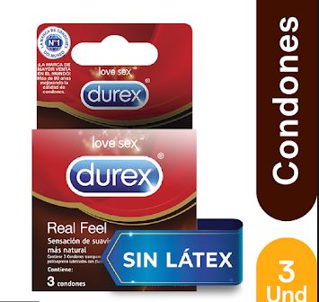 CONDONES DUREX REAL FEEL X 3 UNIDADES