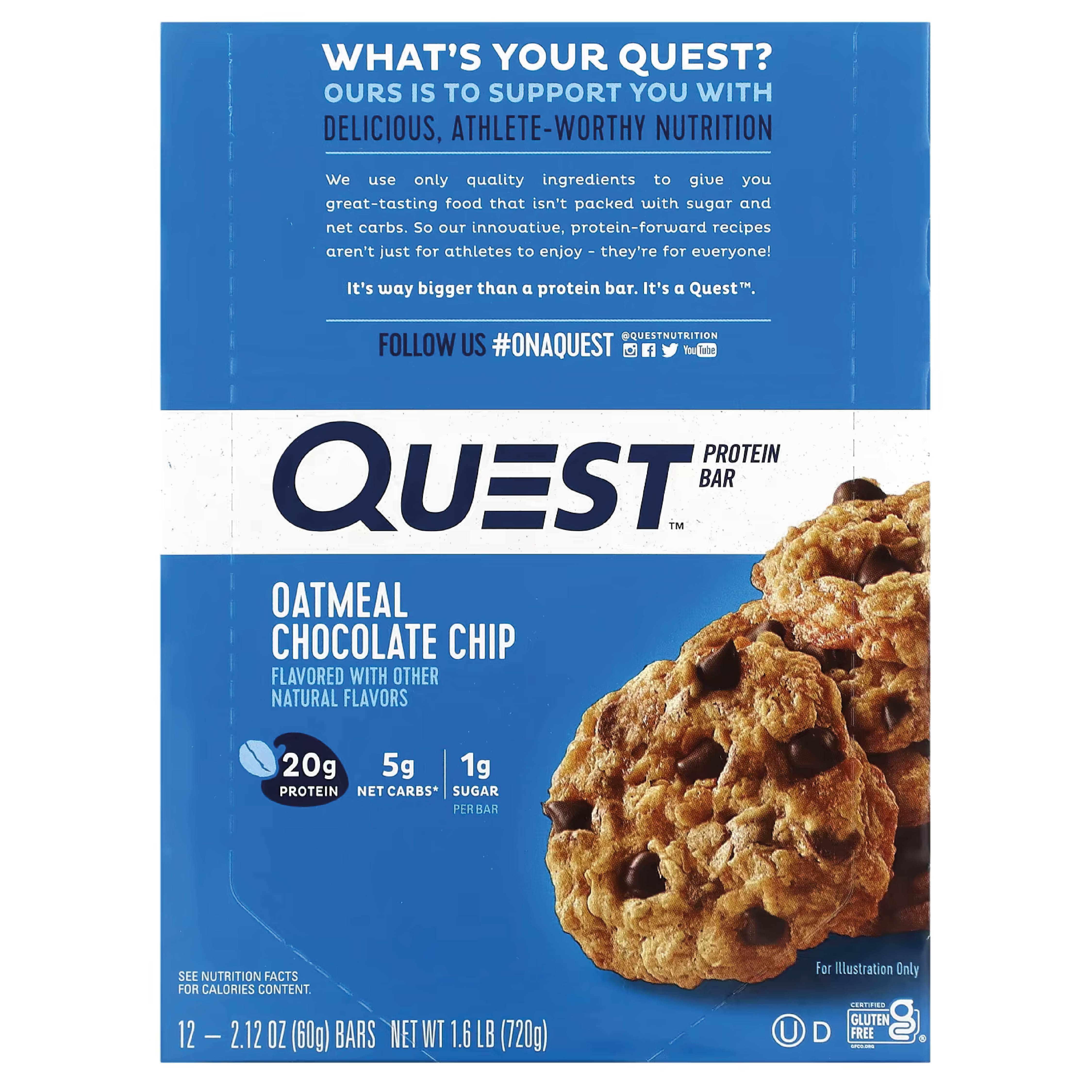 CAJA X 12 BARRAS DE PROTEÍNA OATMEAL CHOCOLATE CHIP – QUEST