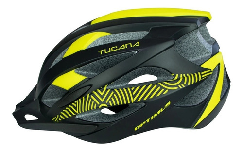 CASCO IN MOLD OPTIMUS TUCANA TALLA M COLOR MATE NEGRO/AMARILLO, LUZ EN AJUSTADOR