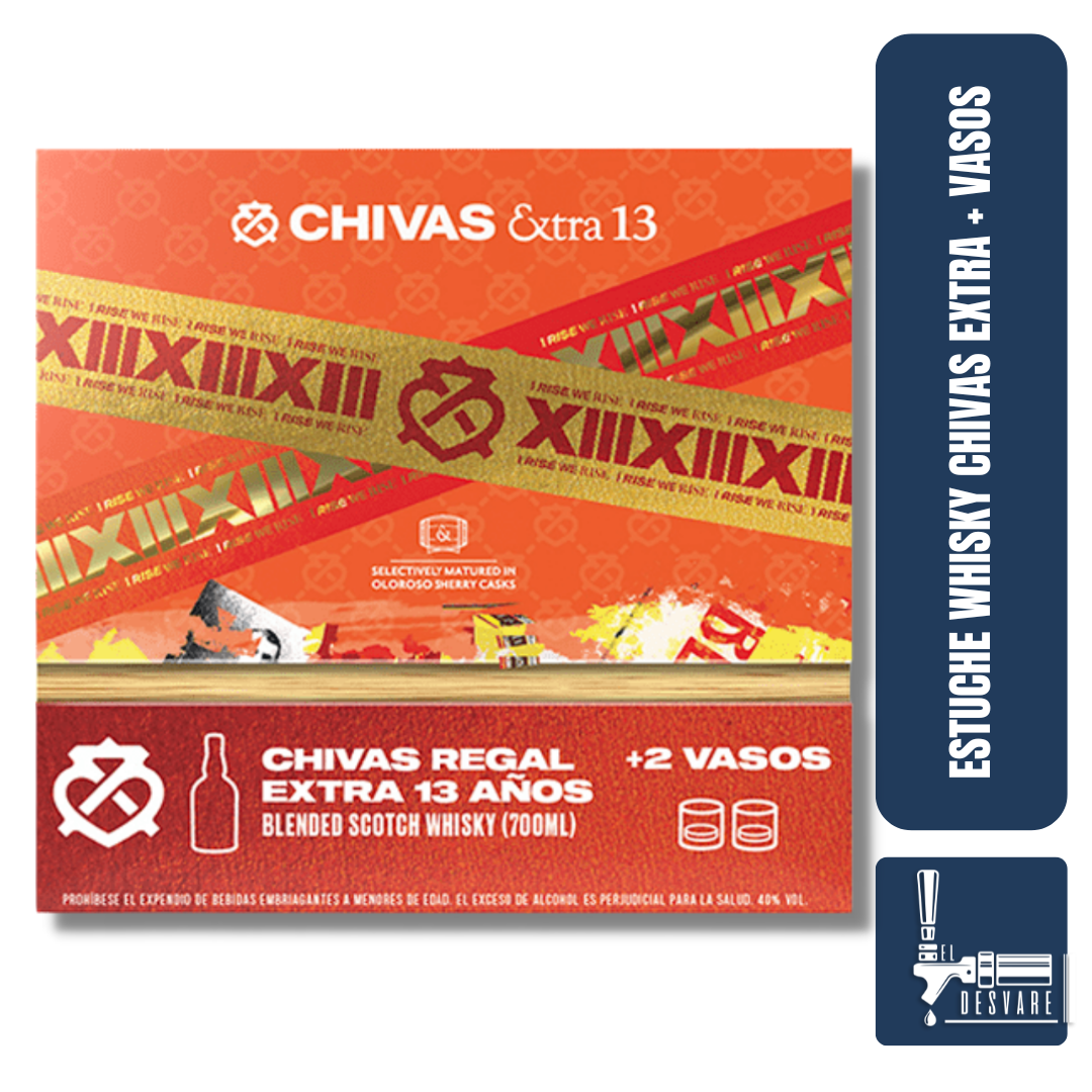 WHISKY CHIVAS 13 AÑOS 700ML  + 2VASOS 