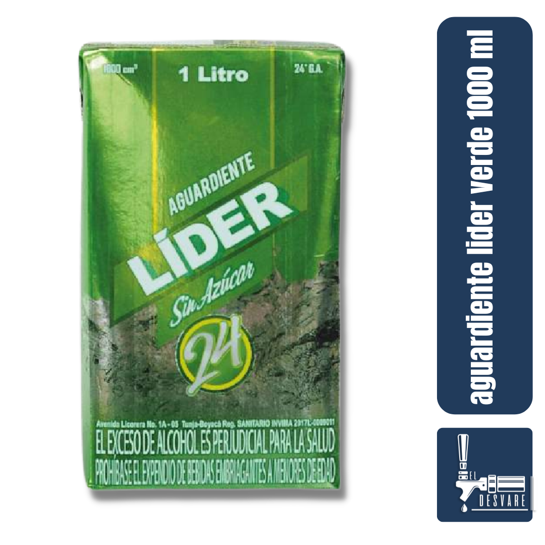 AGUARDIENTE LIDER VERDE SIN AZUCAR T.PACK X1000ML