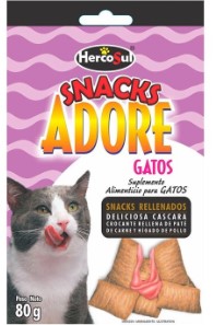 SNACKS ADORE GATOS DE POLLO 80 GR