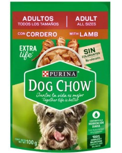 POUCHE DOG CHOW ADULT MIN Y PQ CORDERO X100 G