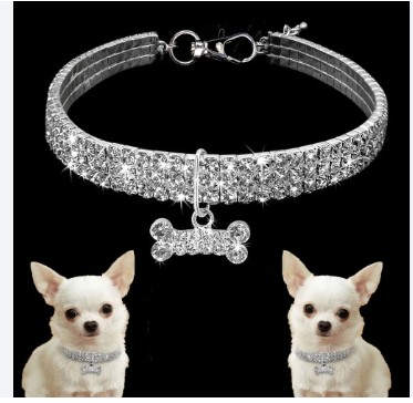 COLLAR HUESITO PARA PERRO Y GATOS-S PLATIADO
