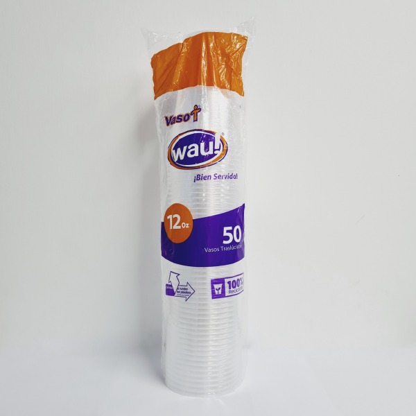 Vaso 12onz x 50und Transparente Wau
