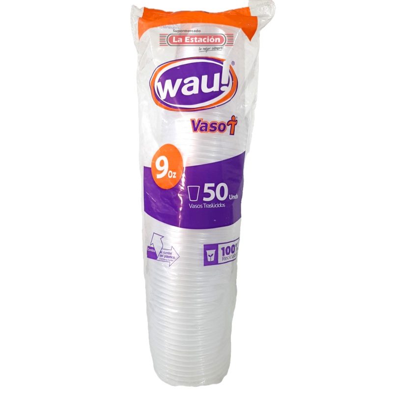 Vaso 9onz x 50und Transparente Wau!
