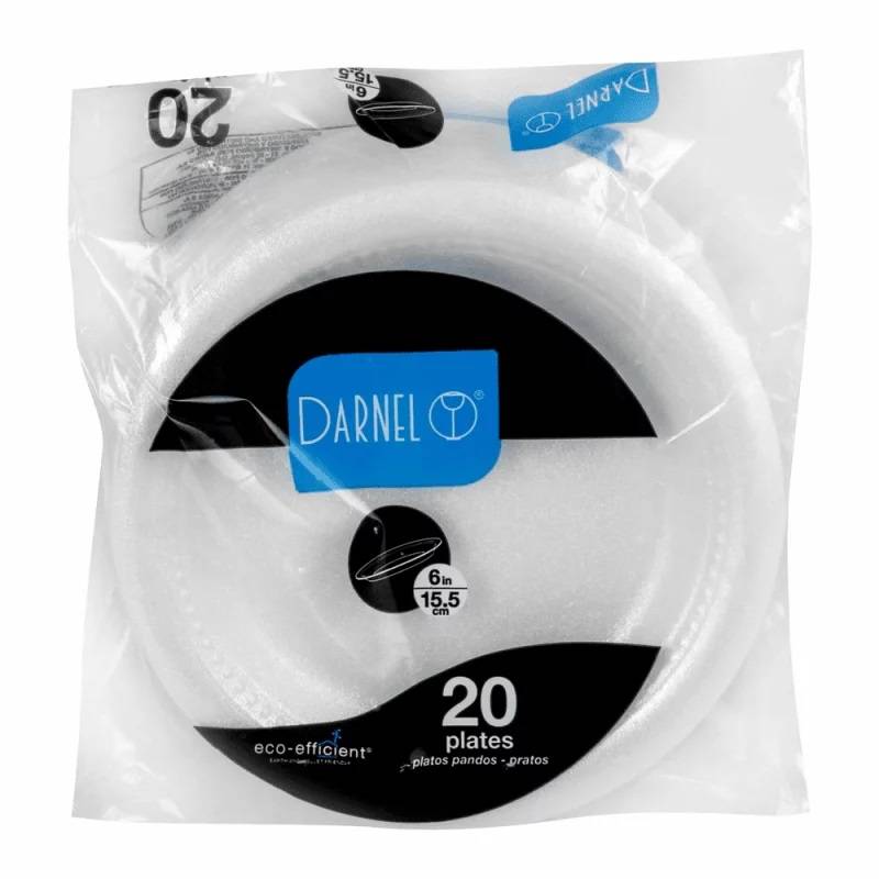 Plato 15.5cm Llano Icopor Blanco x 20und Darnel	