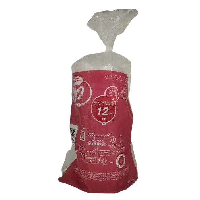 Tapa Contenedor de Carton 12onz x 25und Plasticas Bioform