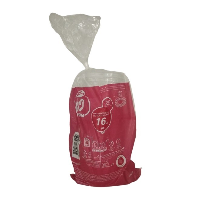 Tapa Contenedor de Carton 16onz x 25und Plasticas Bioform