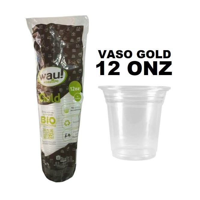 Vaso 12onz Pet Cristal x 50und Gold