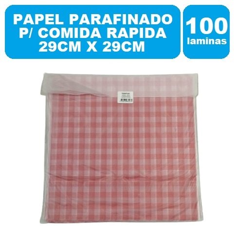 Papel Parafinado Comida Rapida Lamina 29x29cm Cuadro Rojo 100Und