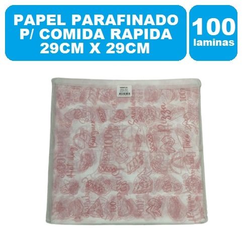 Papel Parafinado Comida Rapida Lamina 29x29cm Figuritas Rojas 100und