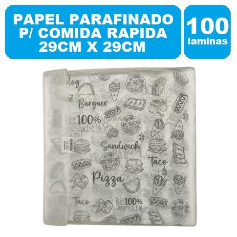 Papel Parafinado Comida Rapida Lamina 29x29cm Figuritas Negras 100und