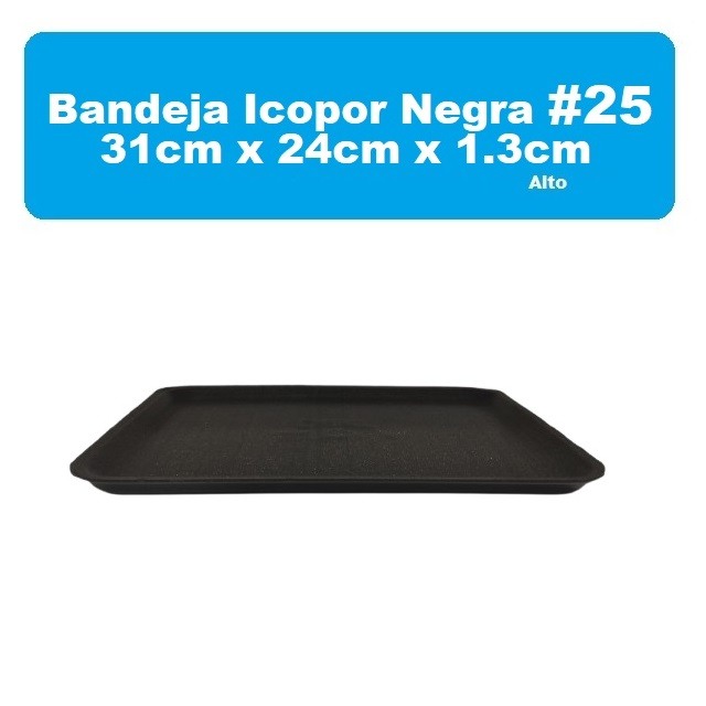 Bandeja 25 Negra Icopor Plana 1.3cm D202599