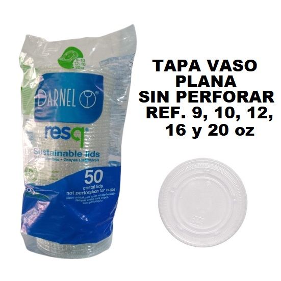 Tapa Vaso Plana SIN Perforada x 50und Darnel