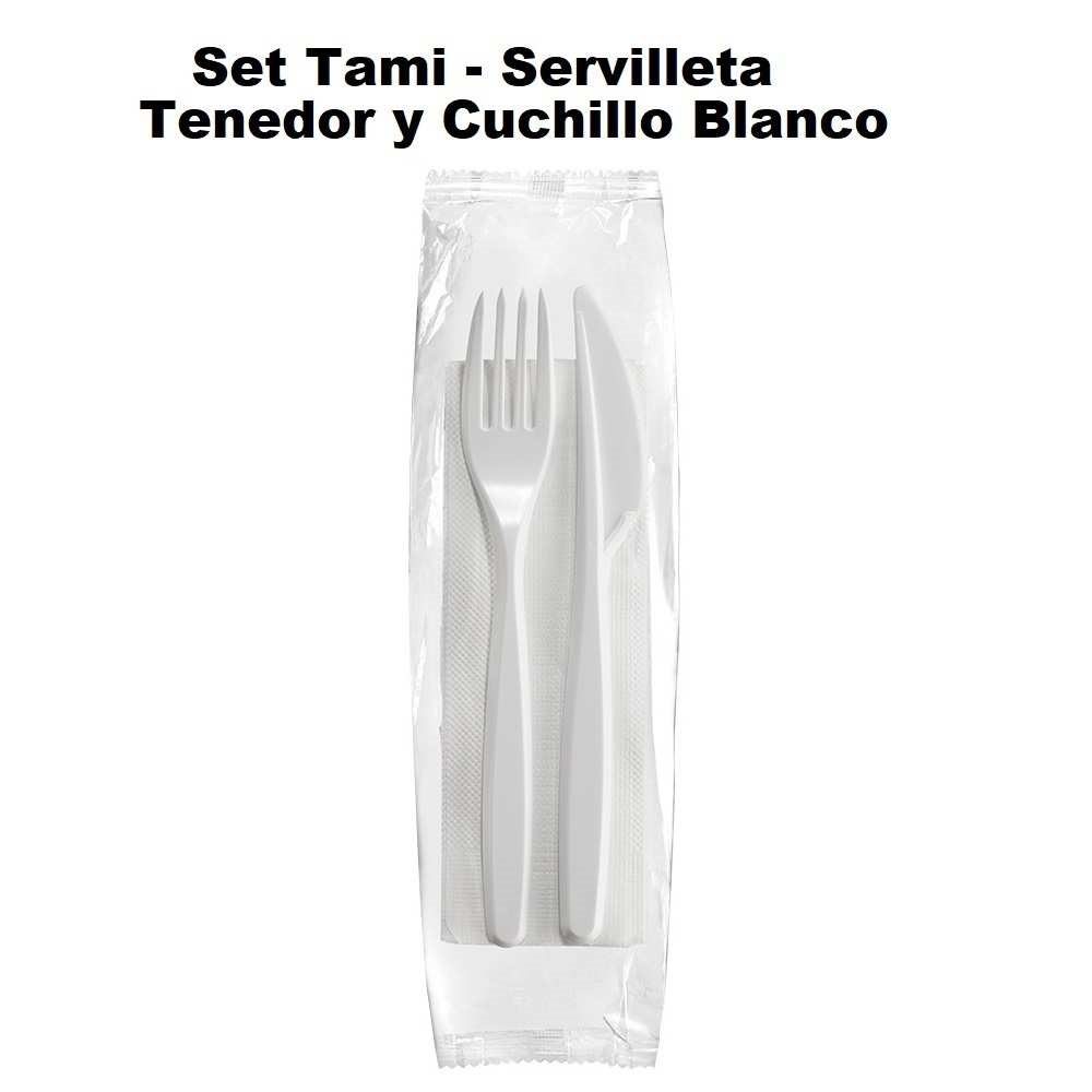 Set de Servilleta, Tenedor y Cuchillo Blanco Tami
