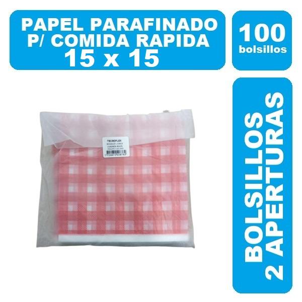 Papel Parafinado Bolsillo 15x15cm Cuadros Rojos 100und