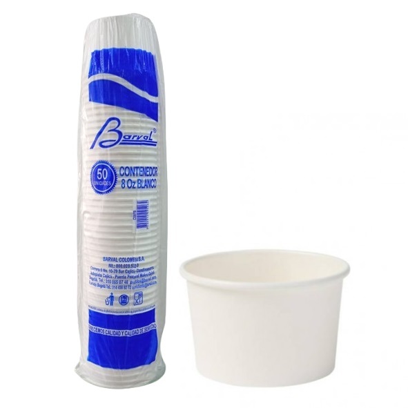 Contenedor 8onz x 50und Carton Blanco Barval