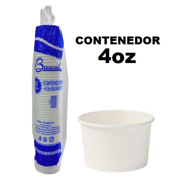 Contenedor 4onz x 50und Carton Blanco Barval 