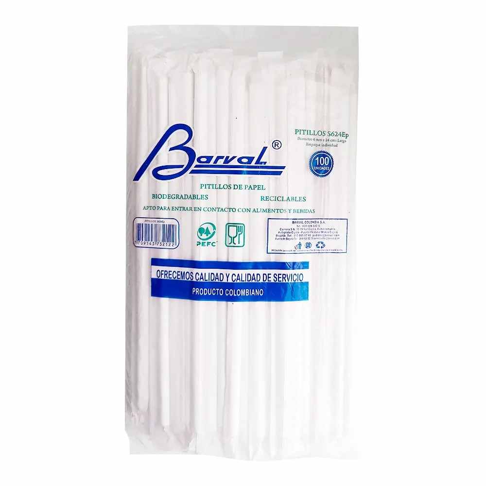 Pitillo Carton Malteada 8mm Blanco Forrados x 100und Barval