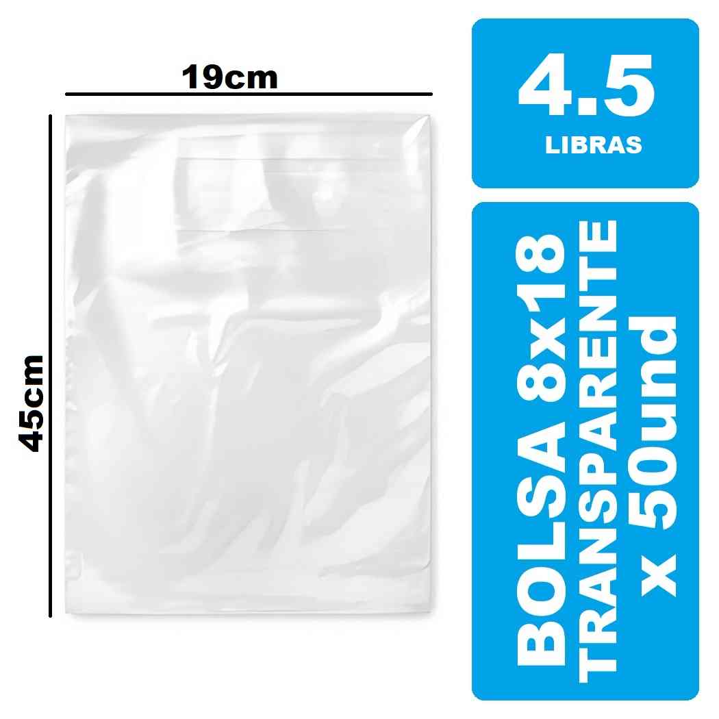 Bolsa 4.5 Libra 8x18 Transparente x 50und