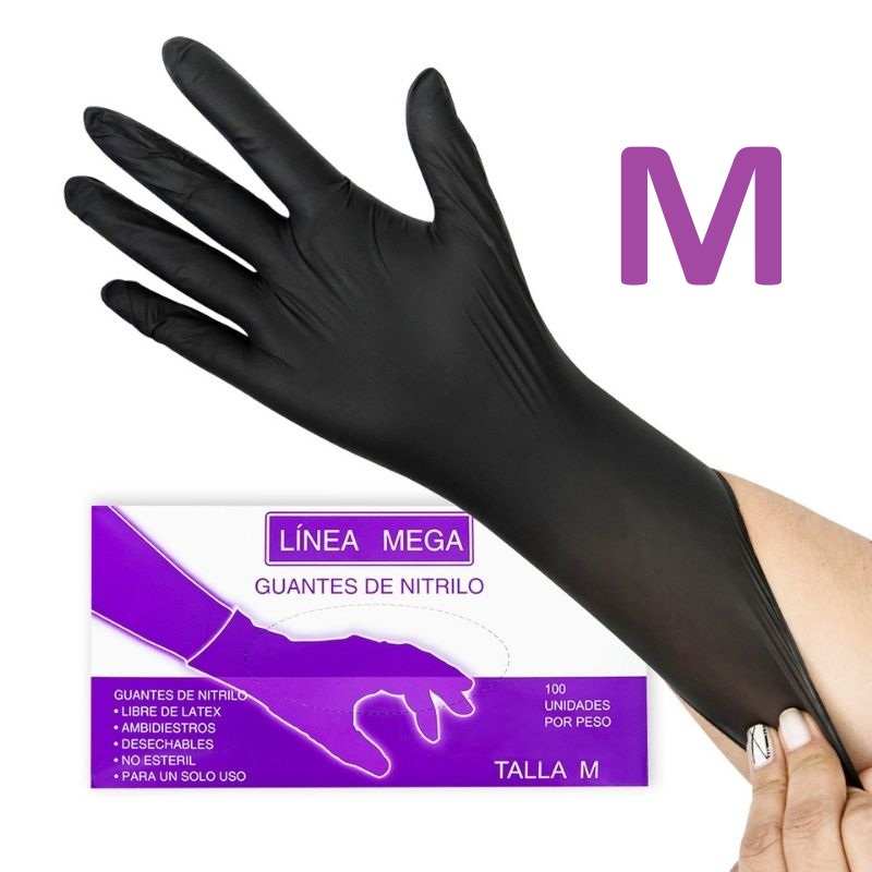 Guantes Nitrilo Negro Linea Mega 100und Talla M