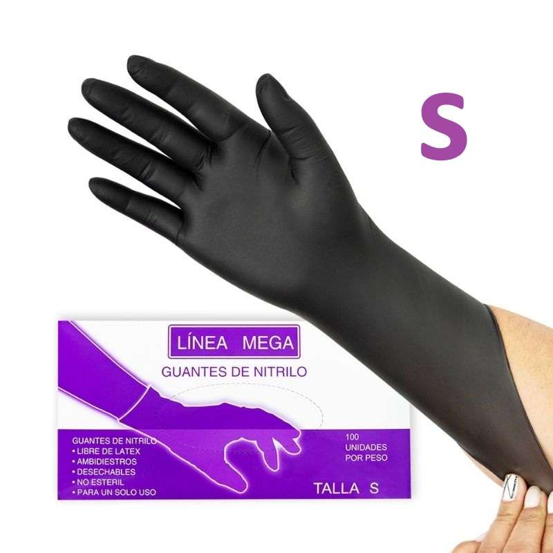 Guantes Nitrilo Negro Linea Mega 100und Talla S