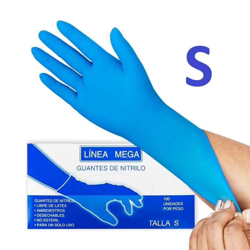 Guantes Nitrilo Azul Linea Mega 100und Talla S