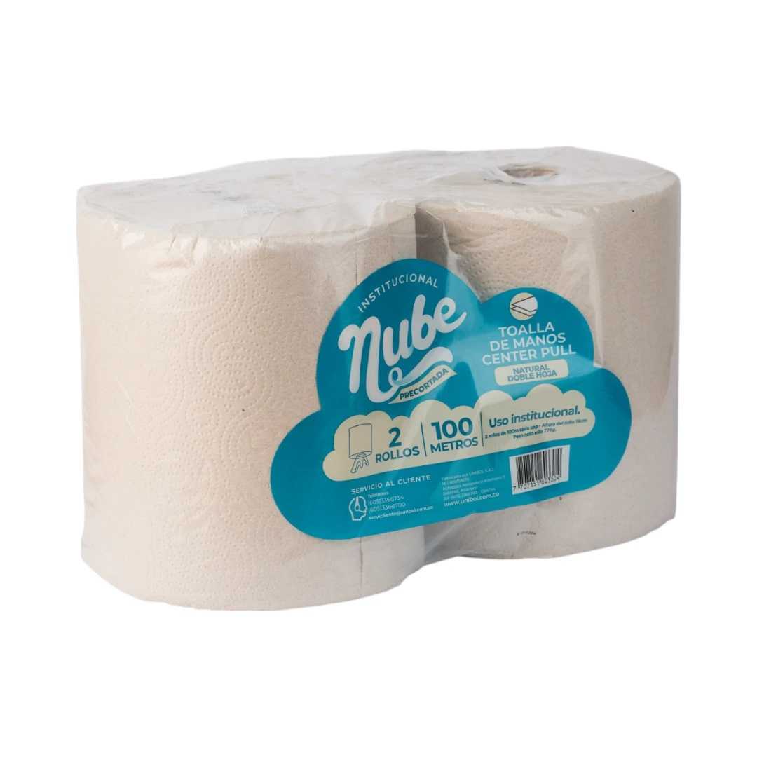 Toalla Mano Natural Center Pull 100mts 2H Nube