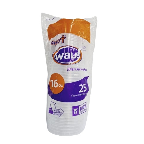 Vaso 16onz x 25und Transparente Wau!