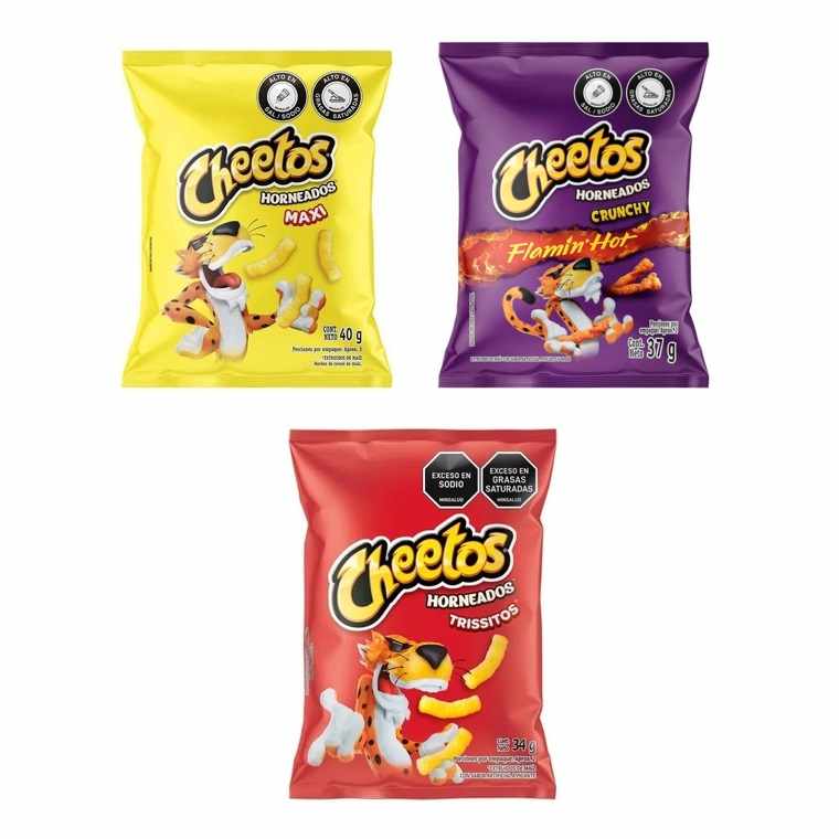 Cheetos Flaming Hot, Trissitos Picantes y Normal 34gr Pequeño