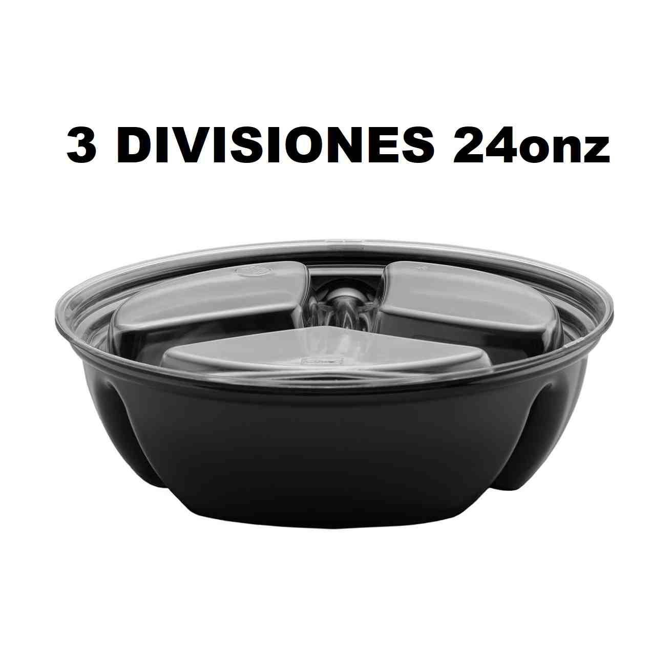 Contenedor 3 Divisiones 24onz Negro con Tapa D77243999SP