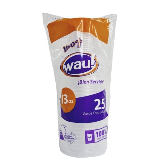Vaso 13onz x 25und Transparente Wau!