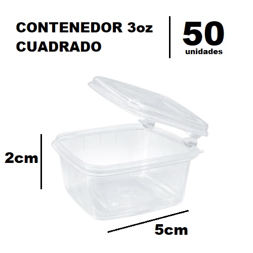 Contenedor 3onz Cuadrado Bisagra x 50und